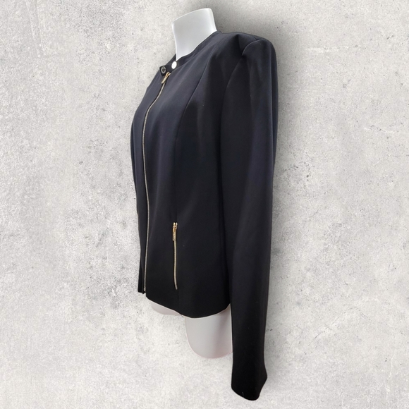 Calvin Klein sleek/chic moto jacket     w/edgy exposed zipper details.   Sz 16 - Picture 3 of 14